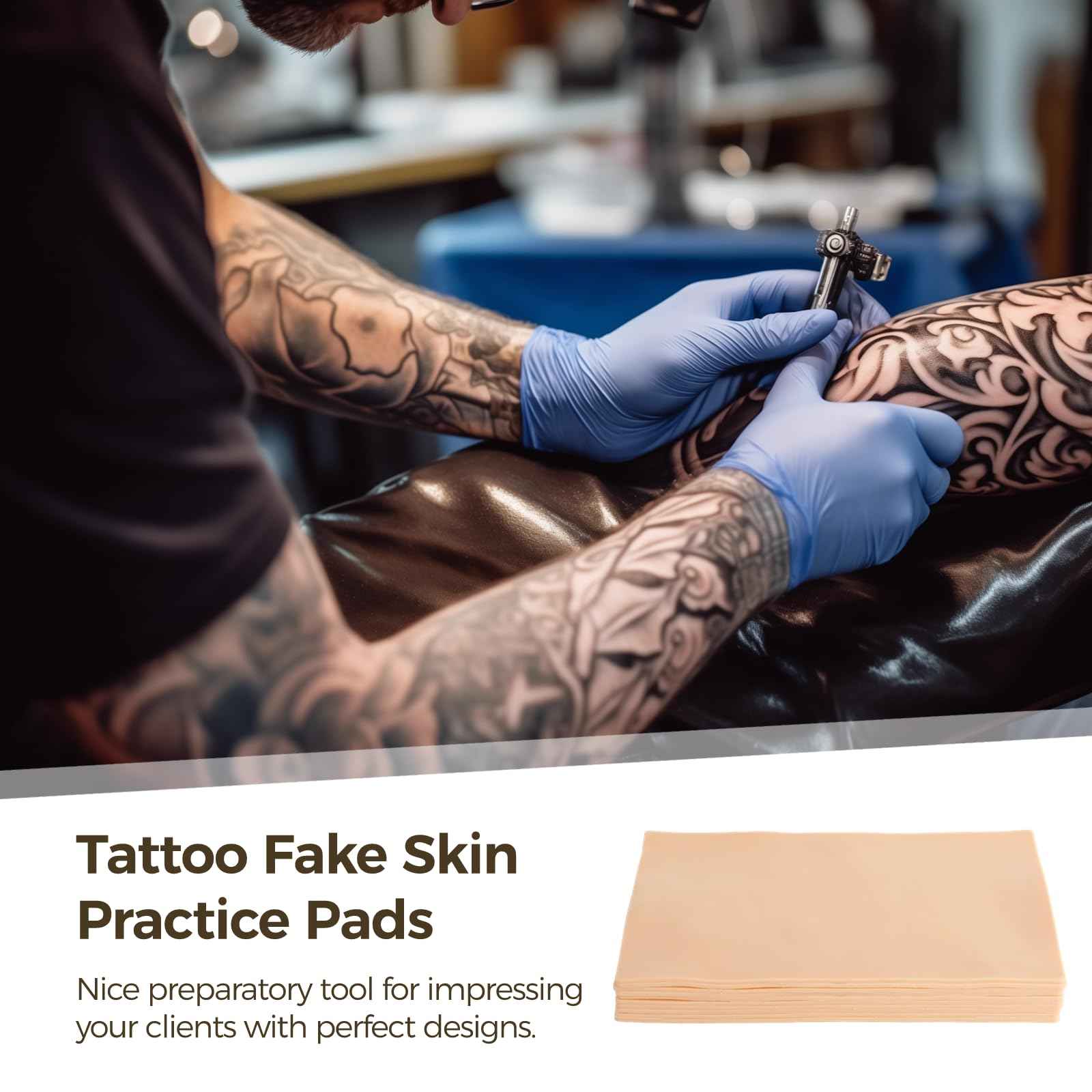 10 Pcs Practice Skins, 3mm Thick 12"x8" Double-Sided Fake Skin Pads for Tattoo, Microblading - Silicone Practice Pads for Enthusiasts, Beginners, Artists