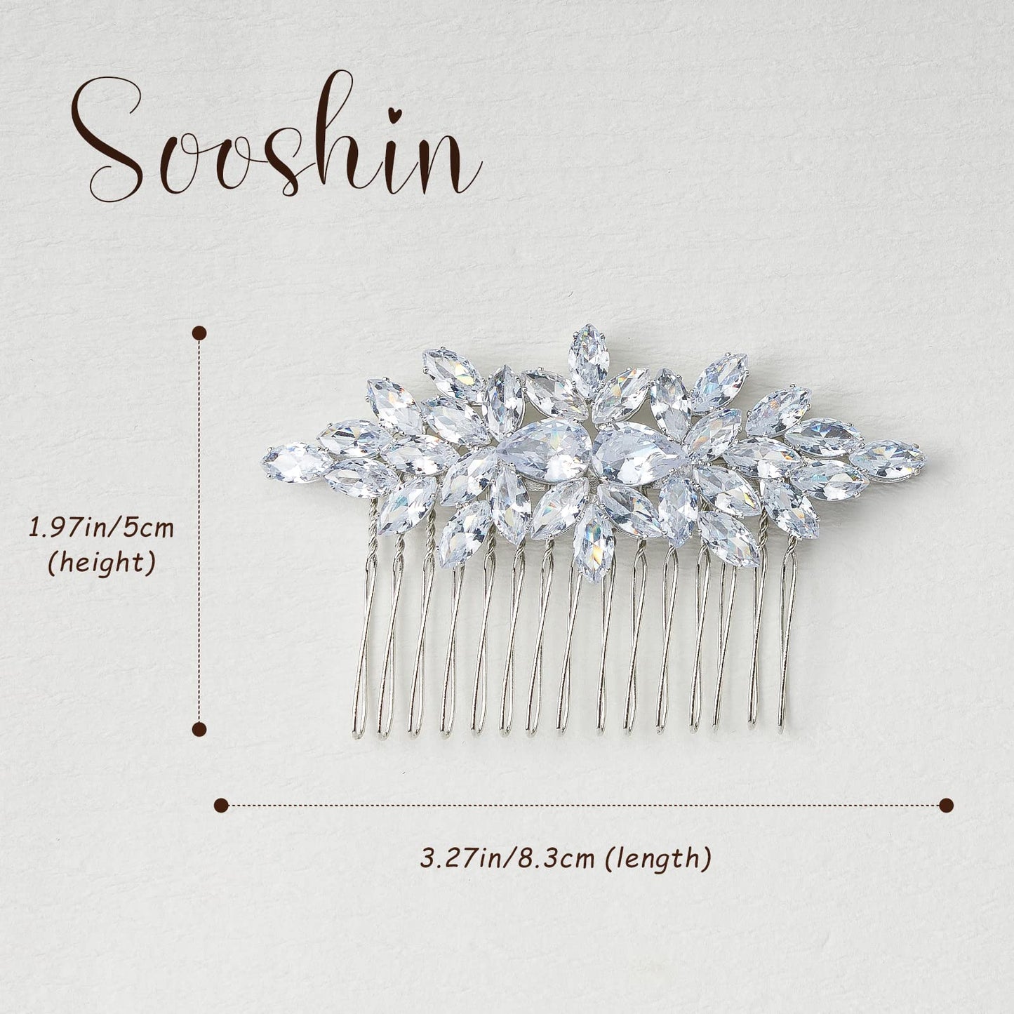 Sooshin Bridal Hair Comb, Crystal Wedding Headpiece for Brides, Rhinestone Hair Accessory for Women and Girls (Silver, 3.27*1.97 inches, Adjustable)