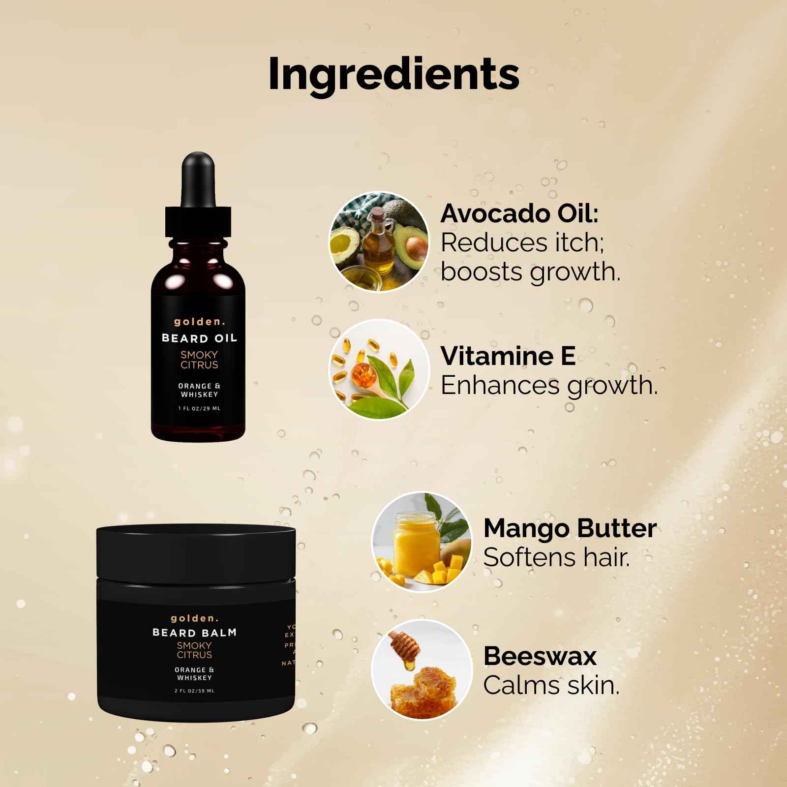 Golden Grooming Beard Bundle for Black Men | Natural Beard Growth Kit with Shea Butter (Regular, Smoky Citrus)
