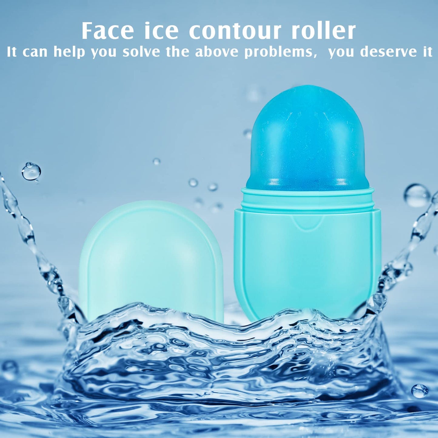 Ice Face Roller Ice Face Mould Ice Holder for Face Ice Stick Beauty Facial Icing Roller Skin Care Silicone Face Ice Cube Icing Tool Ice Sphere for Brighten Remove Lines (Blue,2.6 x 2.1 x 4.9 Inch)