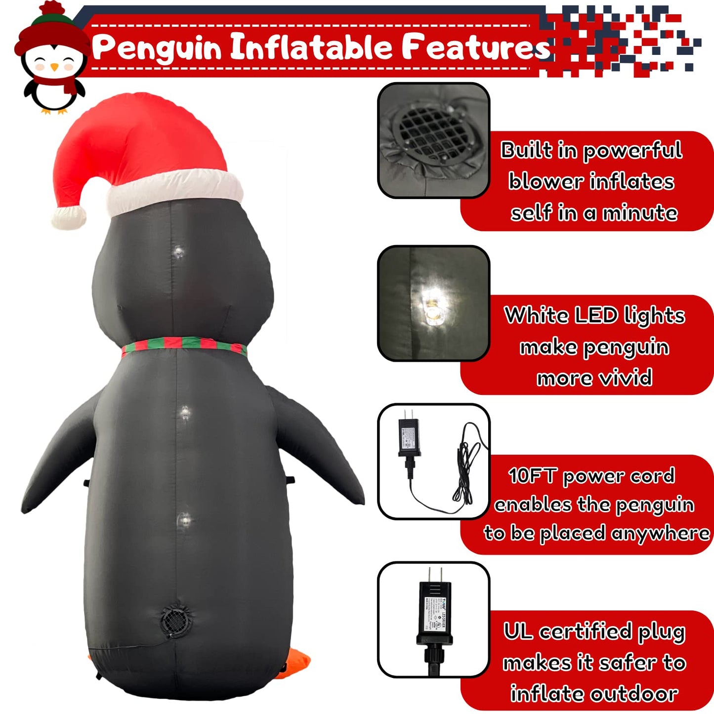 Buheco Penguin Inflatable Christmas yard decorations Blowups 5ft Tall Cute Penguin Inflatables Outdoor Xmas Winter Animal Blow Up Decor Led Lights for Indoor Outside Lawn Garden Vacation Holiday Party