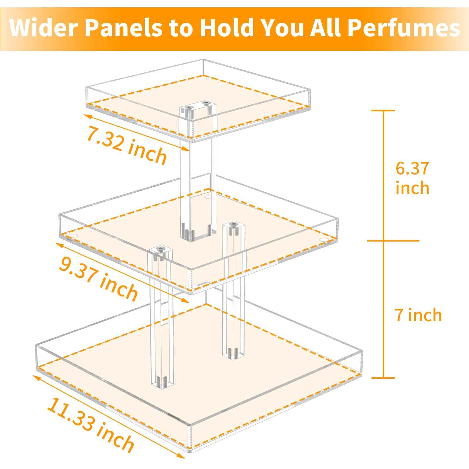 NIUBEE 3-Tier Perfume Organizer, Clear Resin, Rectangular Tray, Sturdy Design, Space Saver, Convenient Access, Easy Assembly