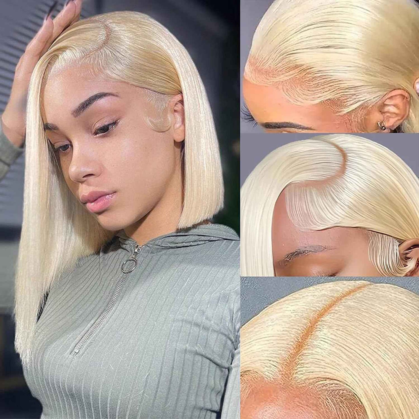 613 Short Bob Wig Human Hair Blonde Bob Wig HD Lace Front 8 Inch Short Bob Human Hair Wigs 180% Density Frontal Wigs Pre Plucked with Baby Hair for Black Women