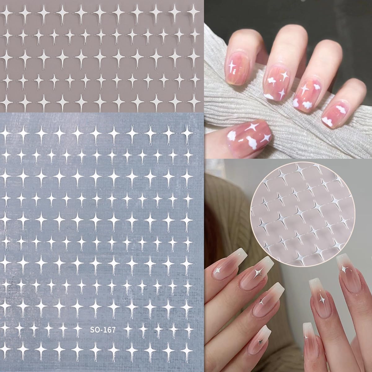 Star Nail Art Stickers 3d Self-Adhesive Acrylic Nail Art Supplies Laser Stars Nail Stickers Gold Silvery Nail Design Stickers Luxury Nail Art Decorations French Manicure Nail Tips Accessories 6 Sheets