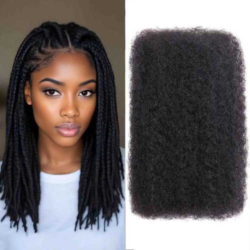 16 Inch Afro Kinkys Bulk Human Hair for Dreadlocks Extensions and Locs Repair 1 Pack 50 Gram Natural Black Color Afro Kinky Curly Human Hair Bulk for Twist