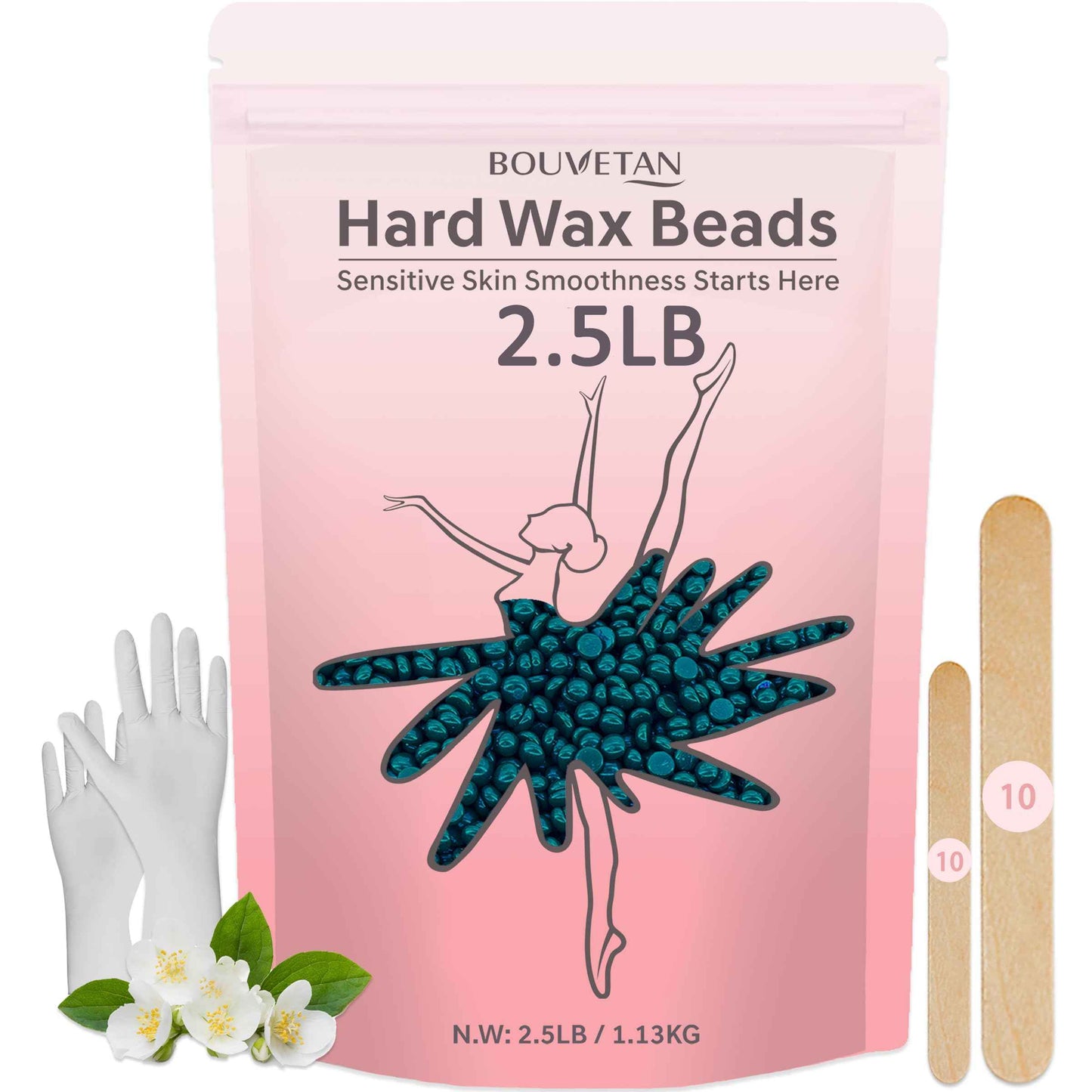Hard Wax Beads, 2.5 lb Brazilian Waxing Beans for Hair Removal, Bulk Waxing Beads for Sensitive Skin, Bikini, Legs, Face Underarm and Full Body (Jasmine)