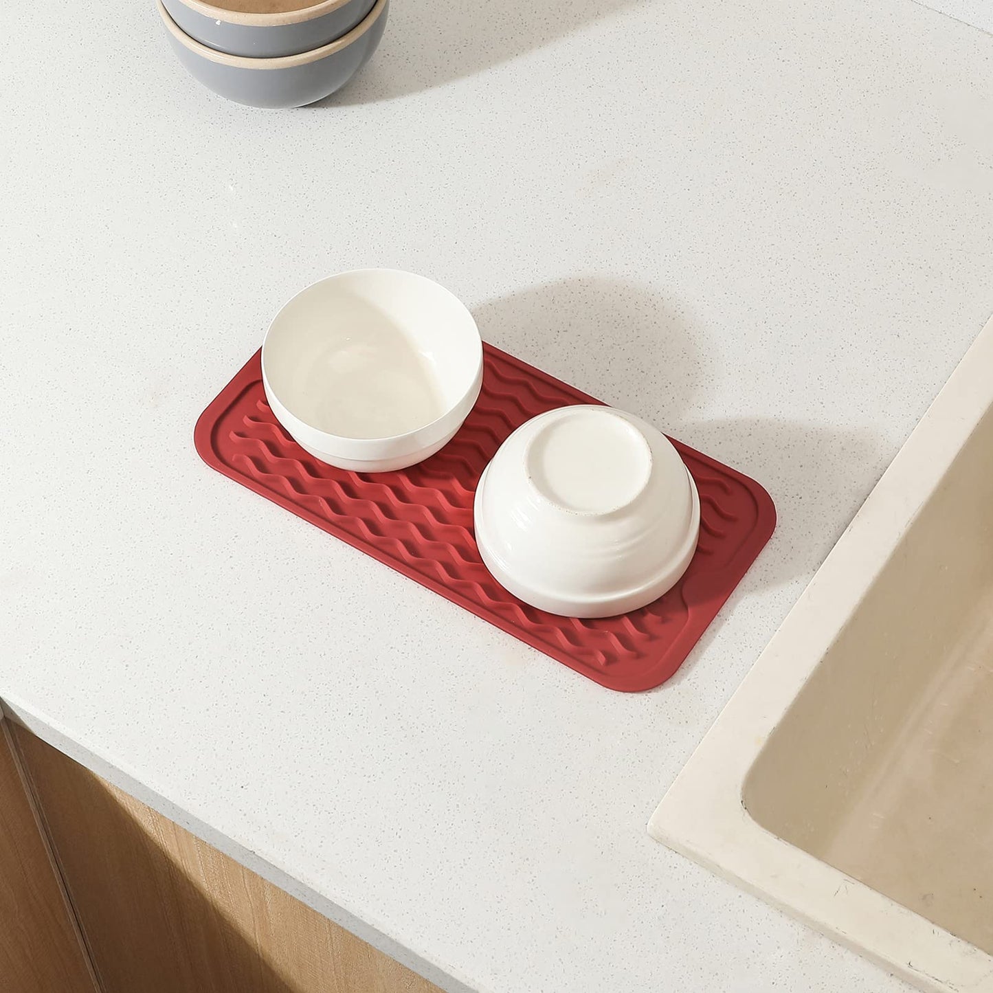 MicoYang Silicone Dish Drying Mat for Multiple Usage,Easy clean,Eco-friendly,Heat-resistant Silicone Mat for Kitchen Counter,Sink,Bar,Bottle,or Cup Red S 12 inches x 6 inches