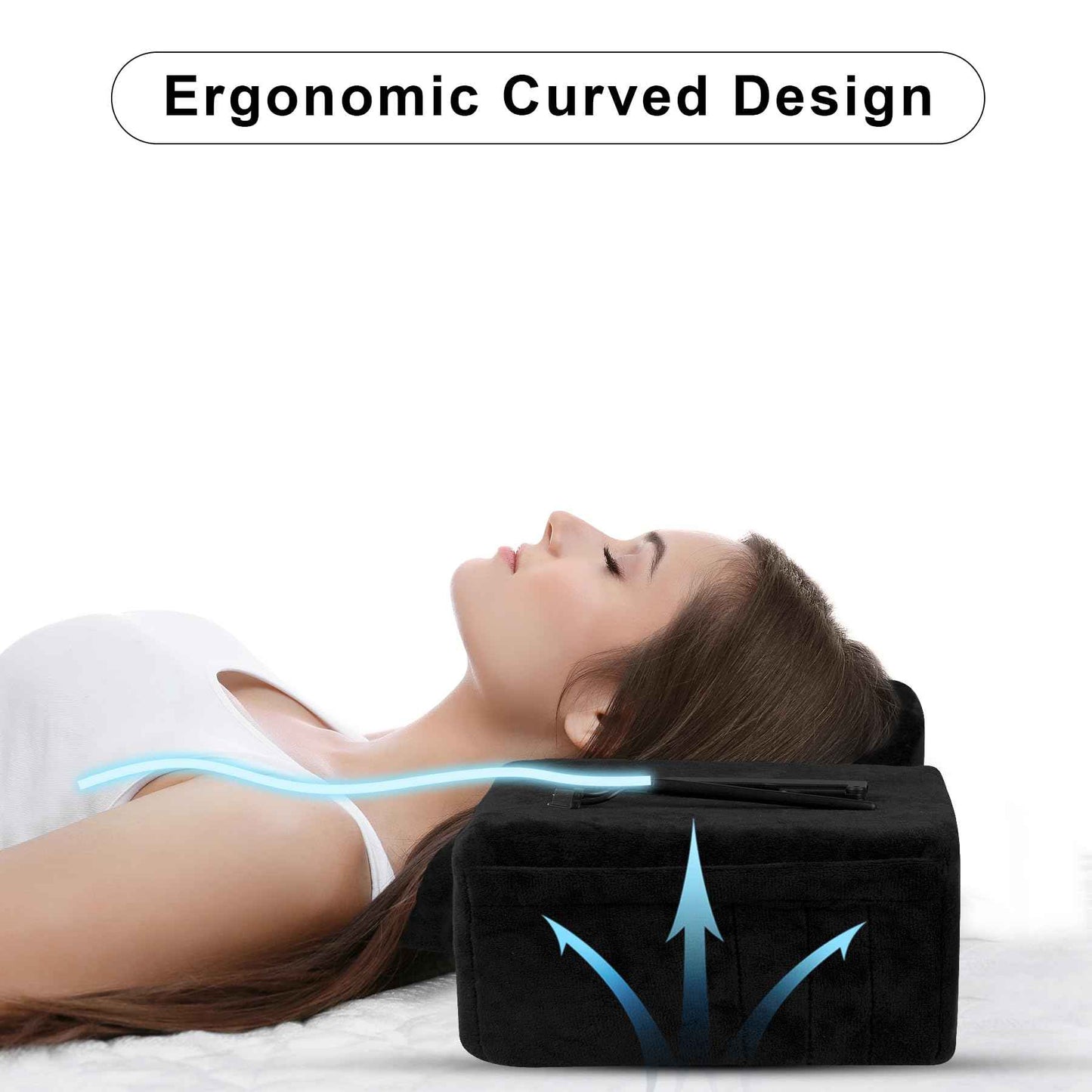 IMENE Lash Pillow for Eyelash Extensions- Memory Foam Lash Pillow with Neck and Back Support, Large Ergonomic lash Bed Pillow with Velvet Pillowcase and Lash Organizer Pockets