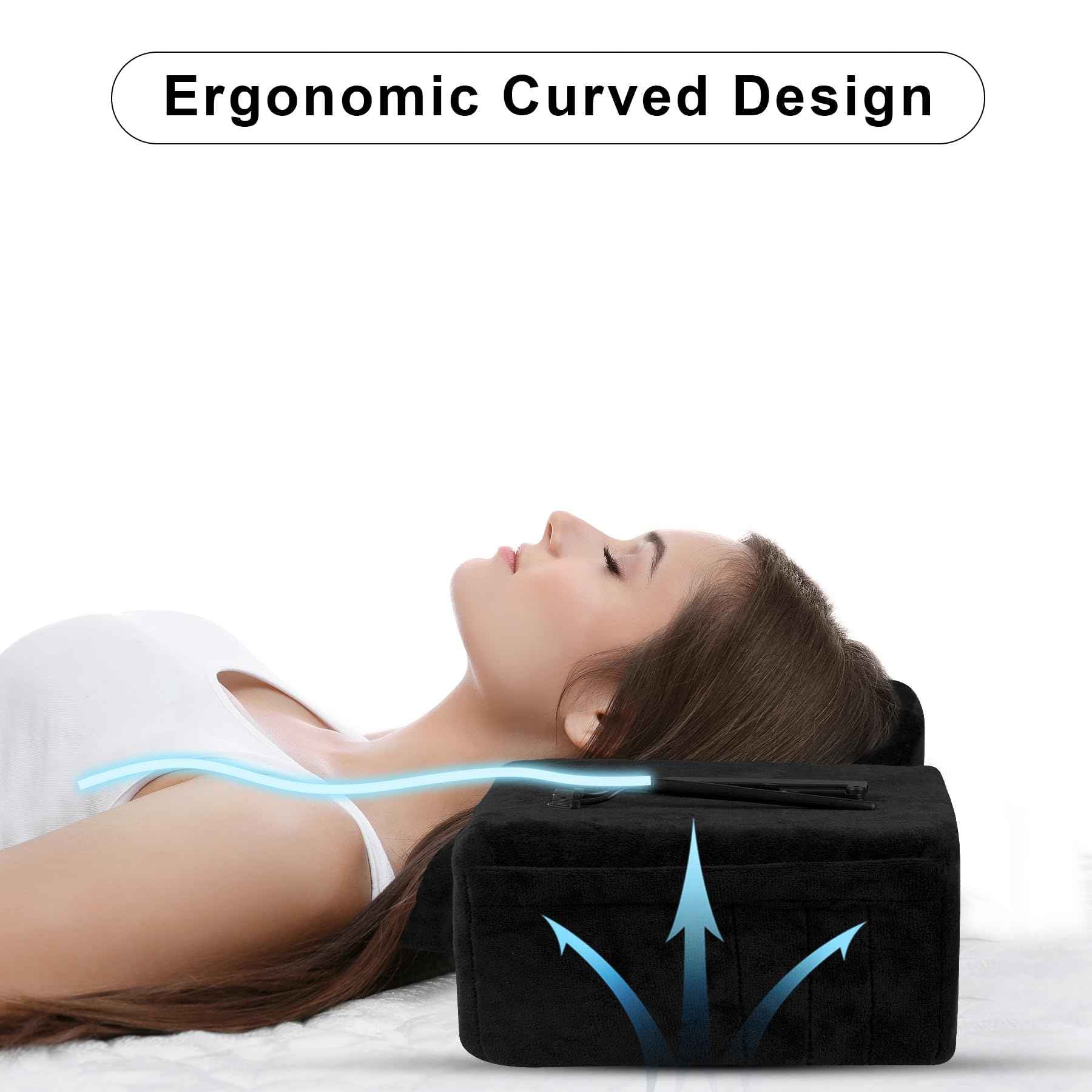 IMENE Lash Pillow for Eyelash Extensions- Memory Foam Lash Pillow with Neck and Back Support, Large Ergonomic lash Bed Pillow with Velvet Pillowcase and Lash Organizer Pockets