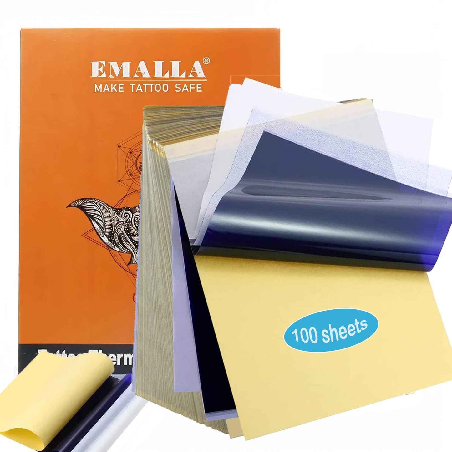 Tattoo Transfer Paper, Urknall 100 Sheets Tattoo Stencil Paper A4 Size Transfering Papers 4 Layer Tracing Papers Thermal Stencils Paper DIY and Thermal Print Tattooing Supplies