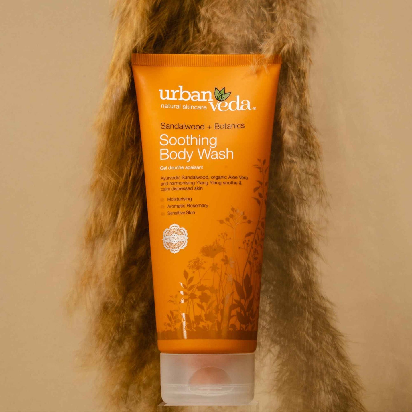 Urban Veda Soothing Body Wash Sensitive Skin | Body Wash for Dry Skin to Hydrate & Calm Irritation | Sandalwood Shower Gel with Aloe Vera gel & Peppermint | 6.8Fl oz