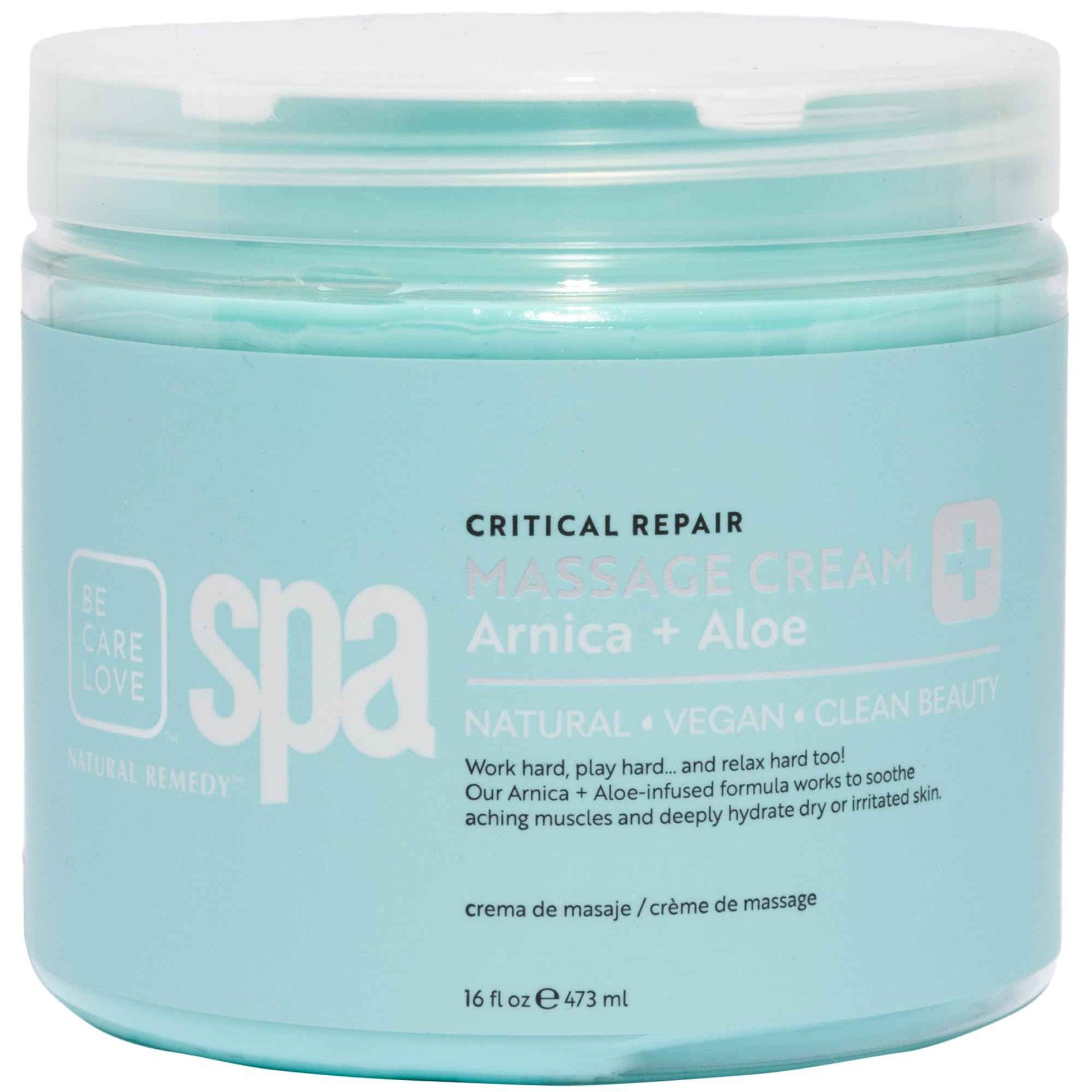 BCL Spa Critical Repair Massage Cream with Arnica, Aloe Vera, Kelp, Argan Oil, Shea Butter | Soothing Relief and deep Skin Nourishment Body Moisturizer, Vegan, Organic | Made in USA | 16 fl oz