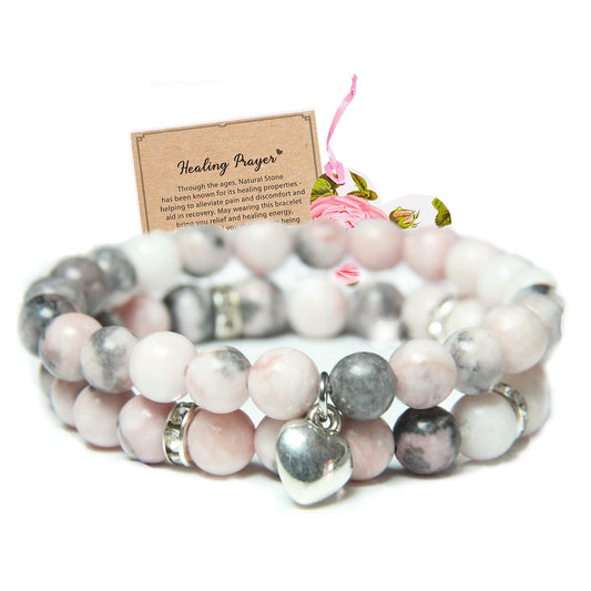 Healing Bracelets for Women - Pink Zebra Jasper Bracelet - Healing Prayers Crystal Bracelet, 8mm Natural Stone Anti Anxiety Stress Relief Yoga Beads Get Well Soon Gifts