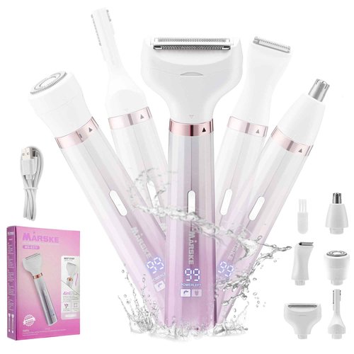 Electric Razors for Women, 5 in 1 Bikini Trimmer for Women, Wet/Dry Womens Electric Shaver Razor, Face Shaver for Face Nose Eyebrow Arms Armpit Legs Pubic Area, Facial Hair Removal (Purple)