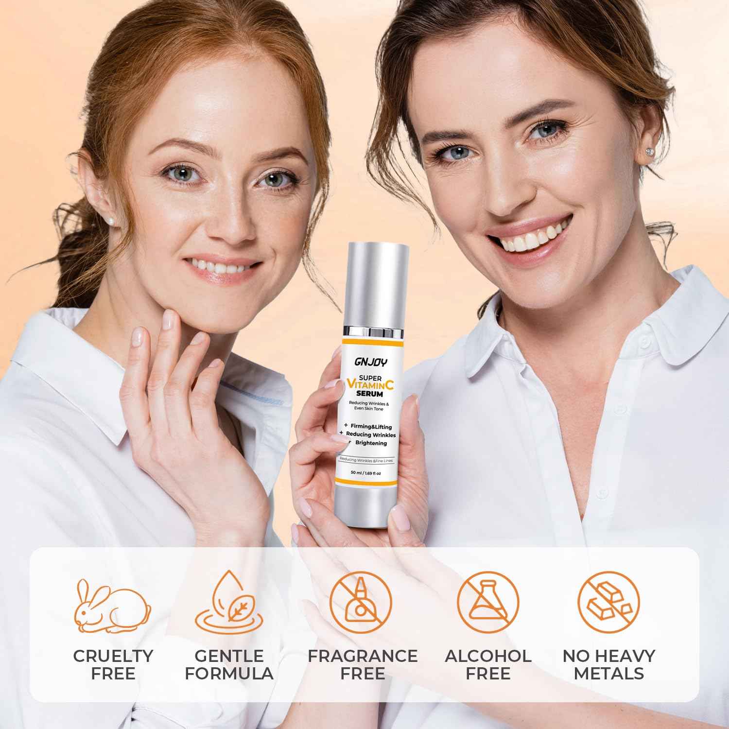 GNJOY Vitamin C Serum for Face | 84% Super C Serum for Women Over 70, with Vitamin C Hyaluronic Acid Caffeine for Mature Skin All-In-One Hydrate, Repair, Firm, Lift, Smooth Fine Lines - 50ml