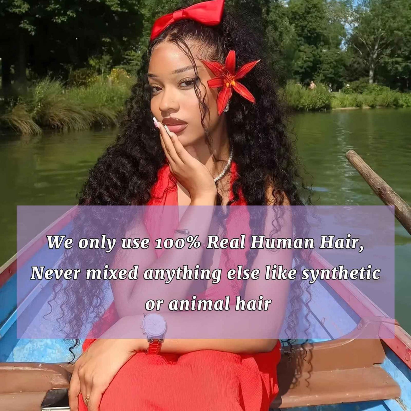 DSEKCAIN 2x6 HD Lace Closure Deep Wave Human Hair Deep Curly Transparent Lace Closure 2x6 Long Middle Part 100% Raw Virgin Human Hair Natural Black 1B Color 14 Inch 150% Density