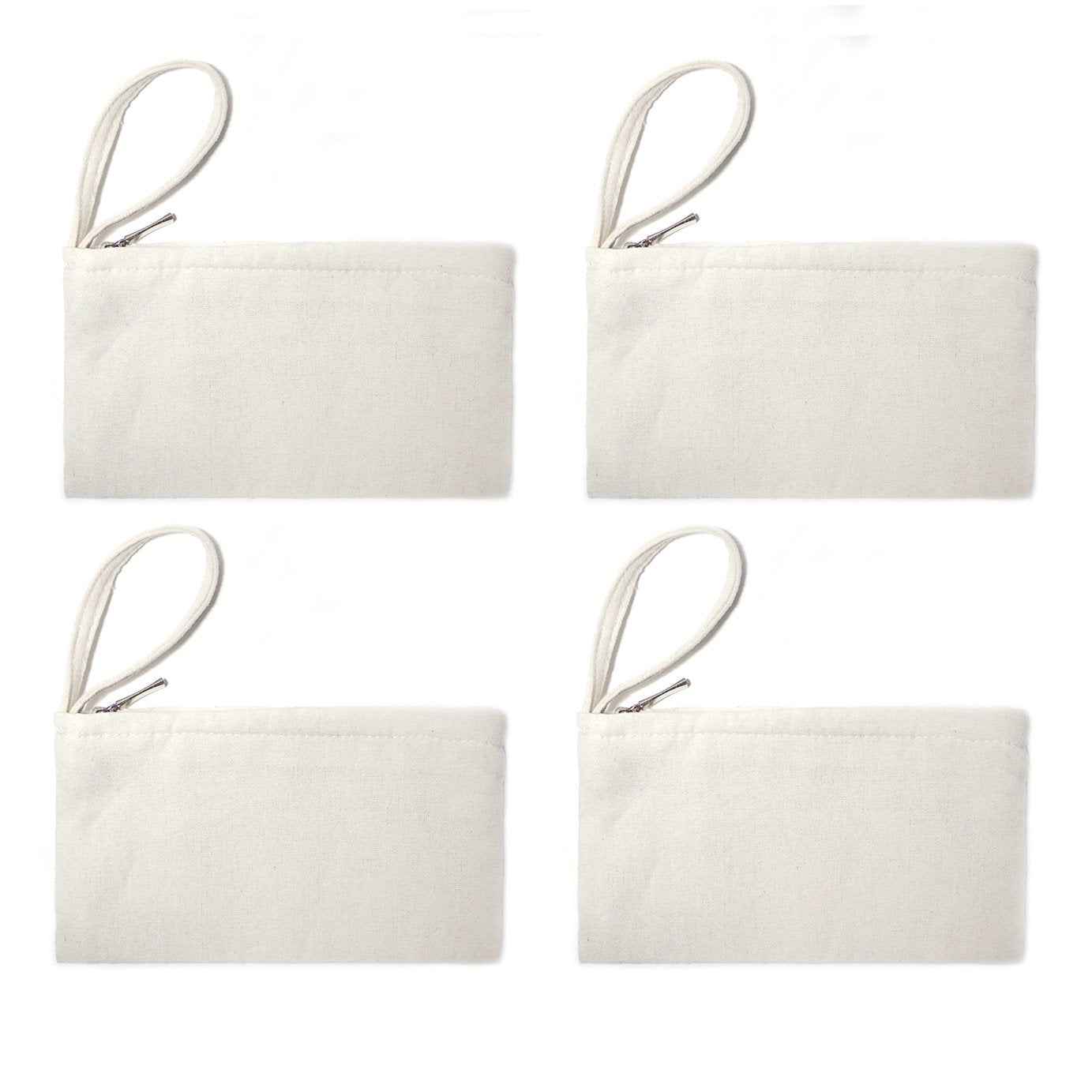 YINGKOR Wristlet Cotton Canvas Zipper Cosmetic Bag Makeup Bags Tool Organizer with Cotton Lining, 5.11"x7.48", White, Pack of 4