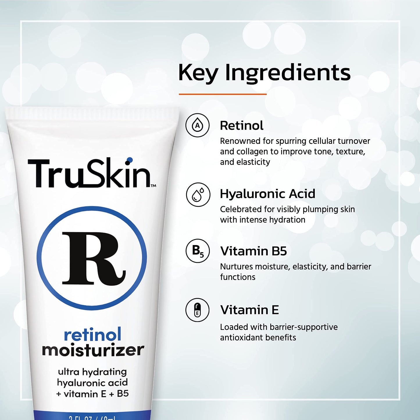 TruSkin Retinol Face Moisturizer – Powerful Anti-Aging Face Moisturizer for Women with Retinol, Hyaluronic Acid & Vitamin E – Retinol Cream for Face Promotes A More Youthful Appearance, 2 fl oz