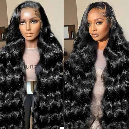 30 Inch Lace Front Wig Human Hair Pre Plucked 13x6 Body Wave HD Lace Front Wigs for Women Natural Black 200% Density Glueless Wigs with Baby Hair