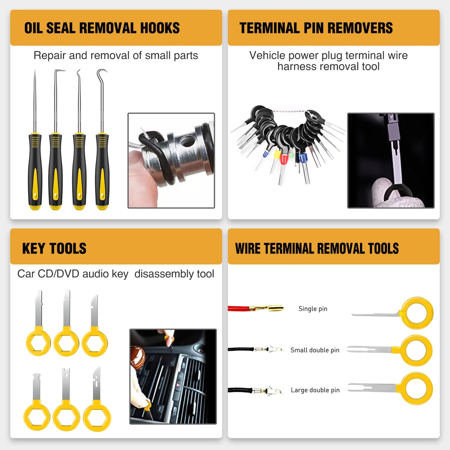 GOOACC 238Pcs Trim Removal Tool, Auto Push Pin Bumper Retainer Clip Set Fastener Terminal Remover Tool Adhesive Cable Clips Kit Car Panel Radio Removal Auto Clip Pliers, Yellow