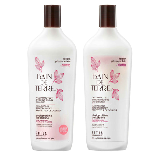 Bain de Terre Strengthening Shampoo and Conditioner Set | Keratin Phyto-Protein | Strengthens Weak & Fragile Hair | Paraben Free | Color-Safe | 13.5 Fl Oz
