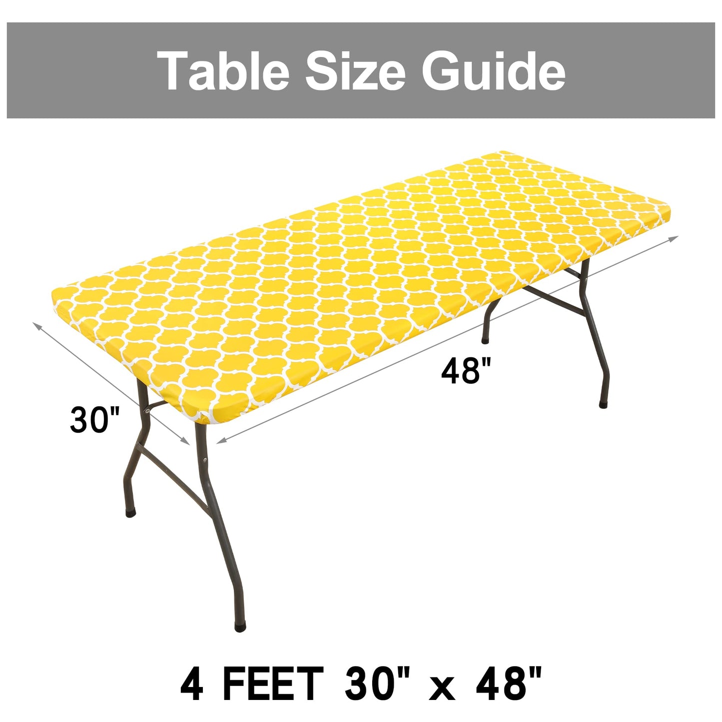 smiry Rectangle Picnic Tablecloth, Waterproof Elastic Fitted Table Covers for 4 Foot Tables, Wipeable Flannel Backed Vinyl Tablecloths for Camping, Indoor, Outdoor (Yellow Morocco, 30x48 Inches)