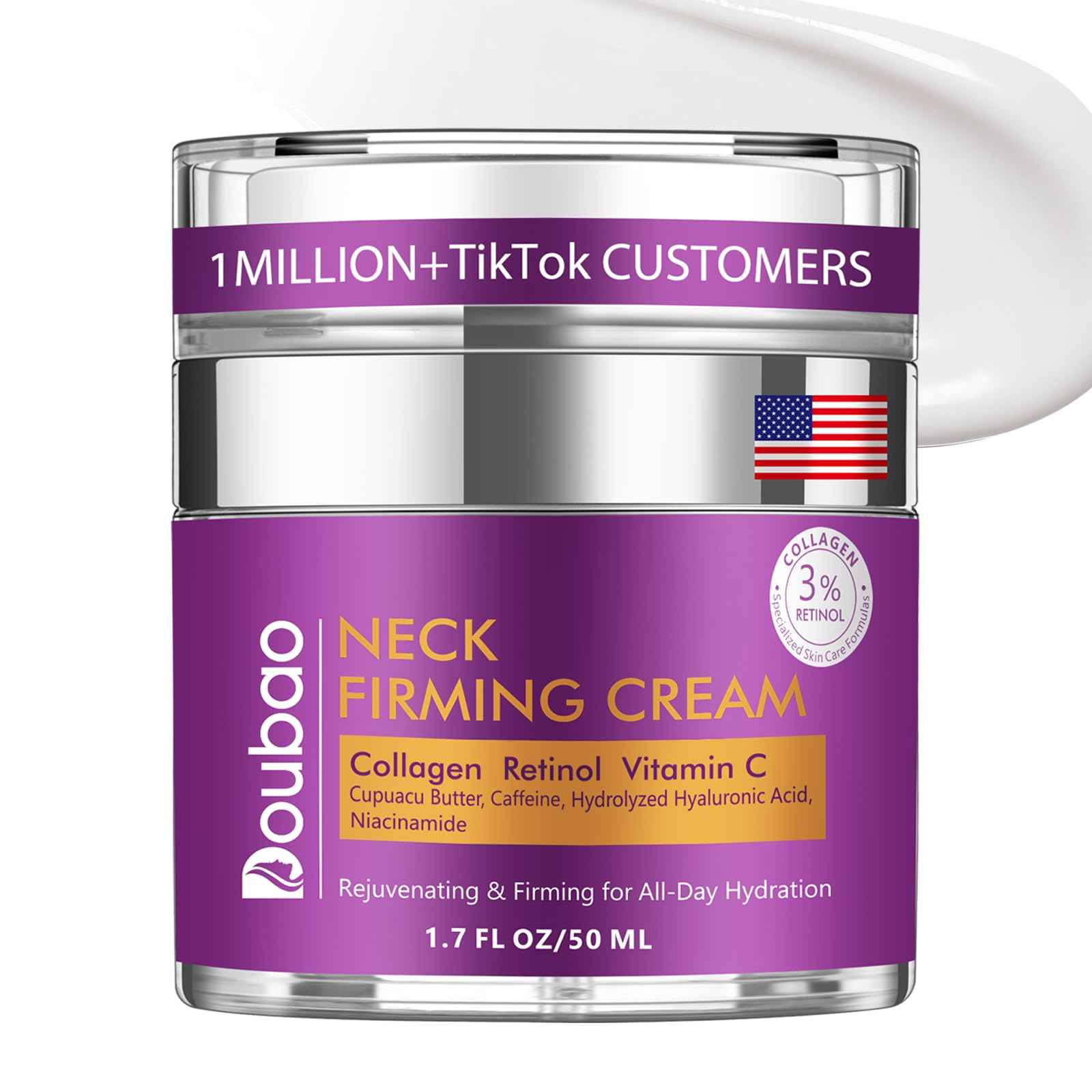 Neck Firming Cream, Wrinkle Cream for Women, Retinol Moisturizer with Collagen and Hyaluronic Acid for Neck, Face and Décolleté, 1.76 fl oz