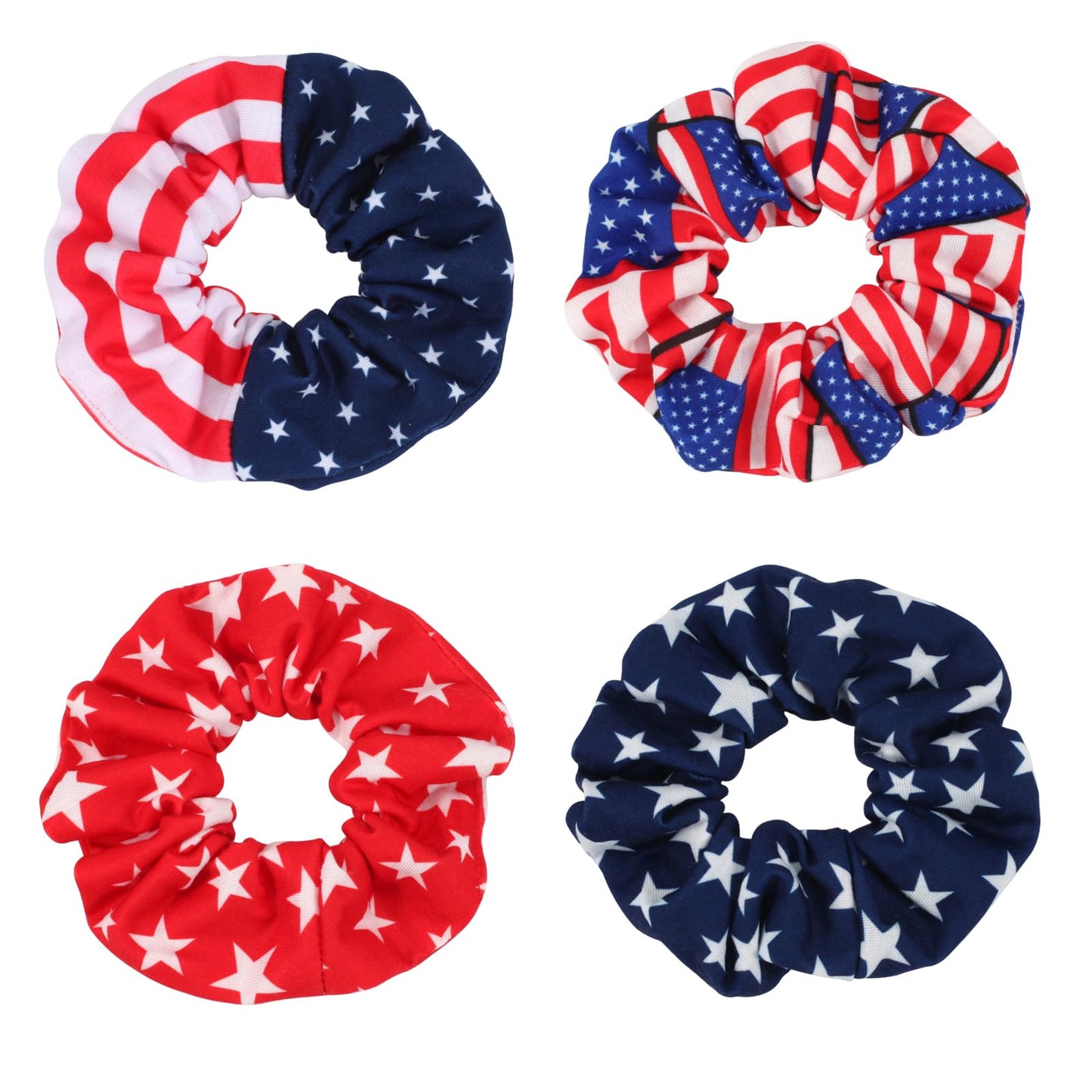 4Pcs Patriotic 4th of July Hair Accessories: American Flag Hair Bands, Hair Ties, Hair Ropes, Independence Scrunchies for National Celebrations