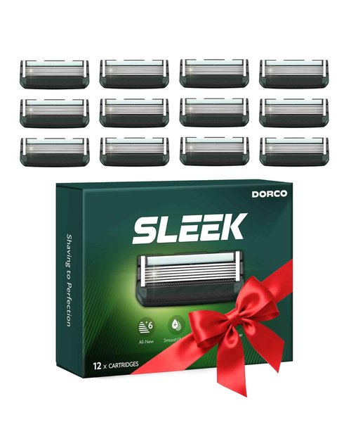 DORCO SLEEK - Six Blade Razor System with Multi-Flex technology Refill Set, Precision Shaving Razor Replacement Cartridge (12 pack)