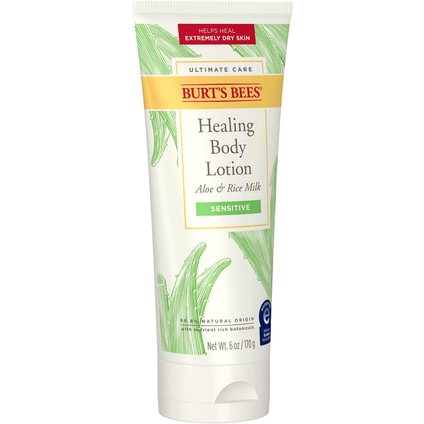 Burt's Bees Ultimate Care Healing Body Lotion with Aloe and Rice Milk for Sensitive Skin, 98.8% Natural Origin, 6 Ounces (3 Count)