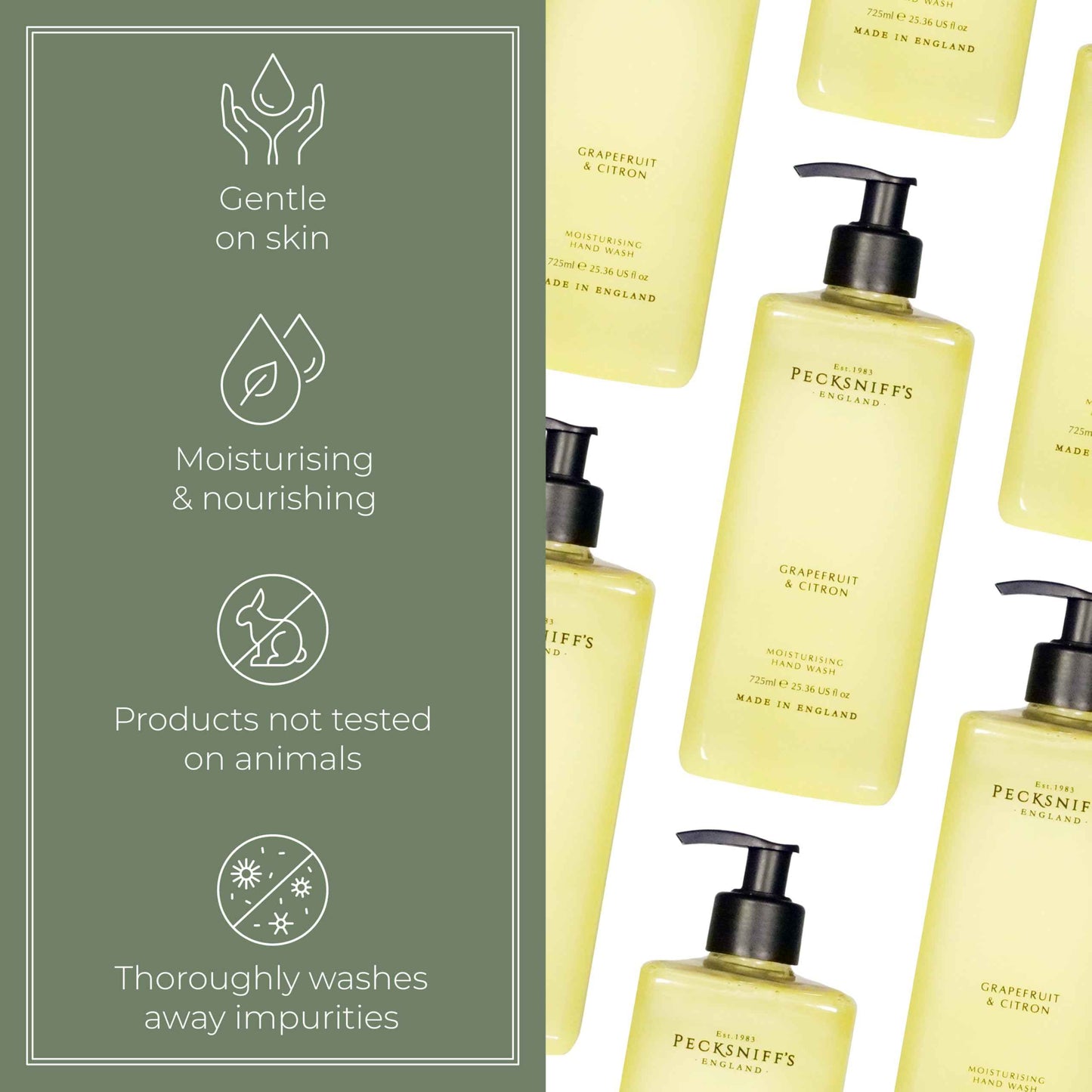 Pecksniff's Grapefruit & Citron Hand Wash – Luxury Liquid Hand Soap 725 ml/24.52 fl oz, Softening, Hydrating, Revitalising, Cruelty-Free, Made in England