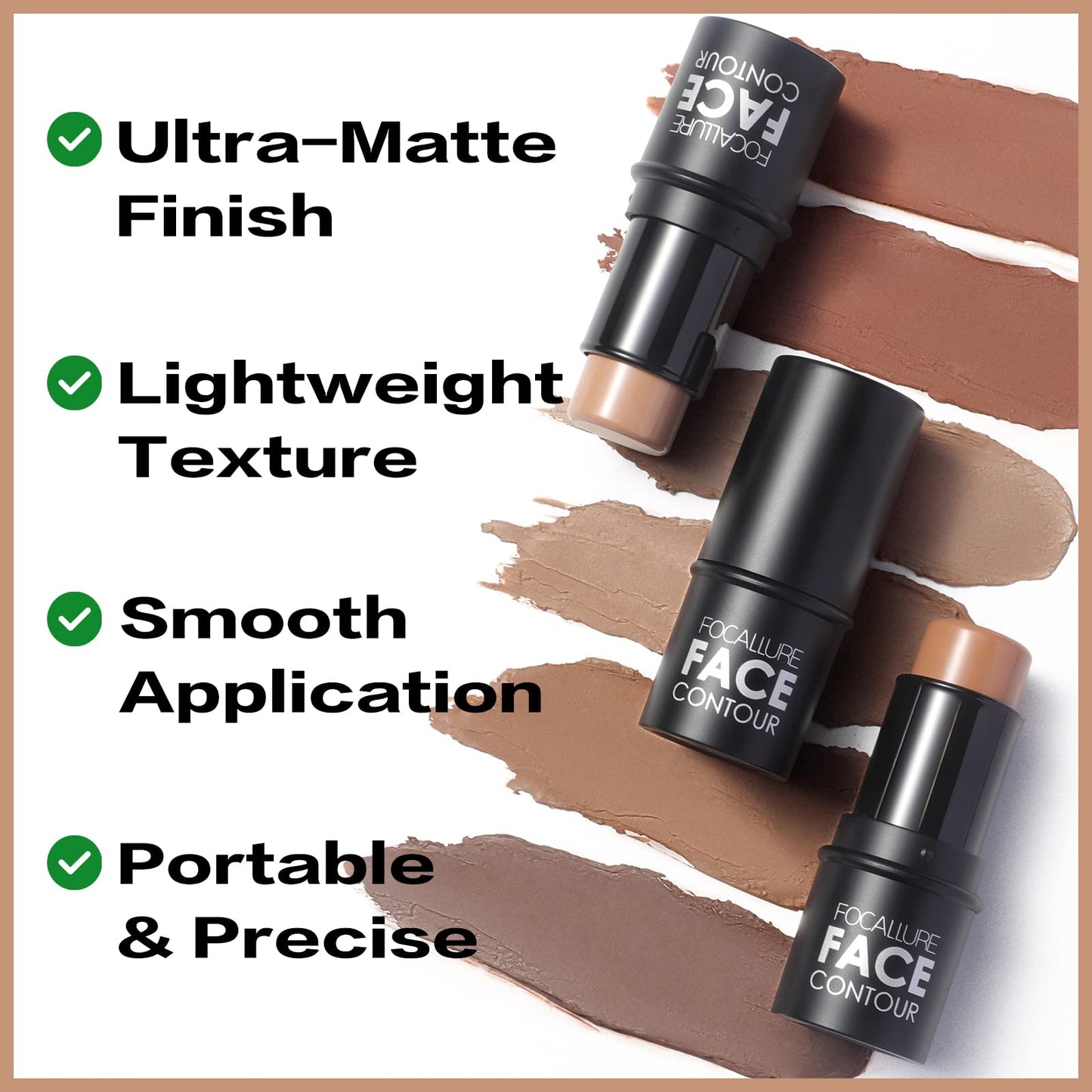 FOCALLURE Cream Contour Stick, Matte Bronzer Stick, Professional Face Shaping & Contouring Stick Makeup, Easy to Apply with Buildable Coverage, Long Lasting & Sweatproof, MOCHA