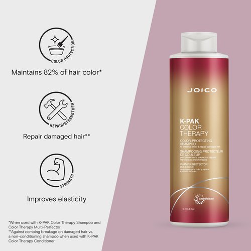 Joico K-PAK Color Therapy Color-Protecting Shampoo | For Color-Treated Hair | Boost Shine | Improve Elasticity | Repair Breakage | Rebuild Damaged Hair | With Keratin & Argan Oil | 33.8 Fl Oz | With Pump