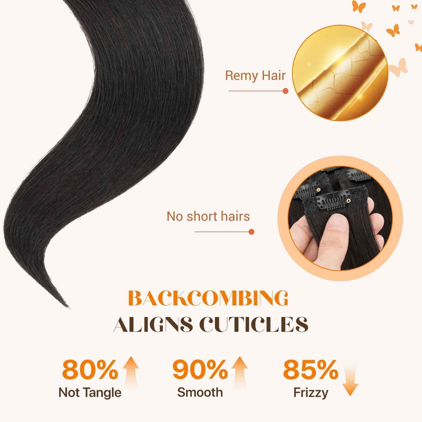 TESSHAIR 6PCS Clip in Hair Extensions Real Human Hair, Short Hairpieces for Women Single Clip Ins to add Highlights & Volume, No Tangle & Smooth,12 Inch 33g #1B Natural Black