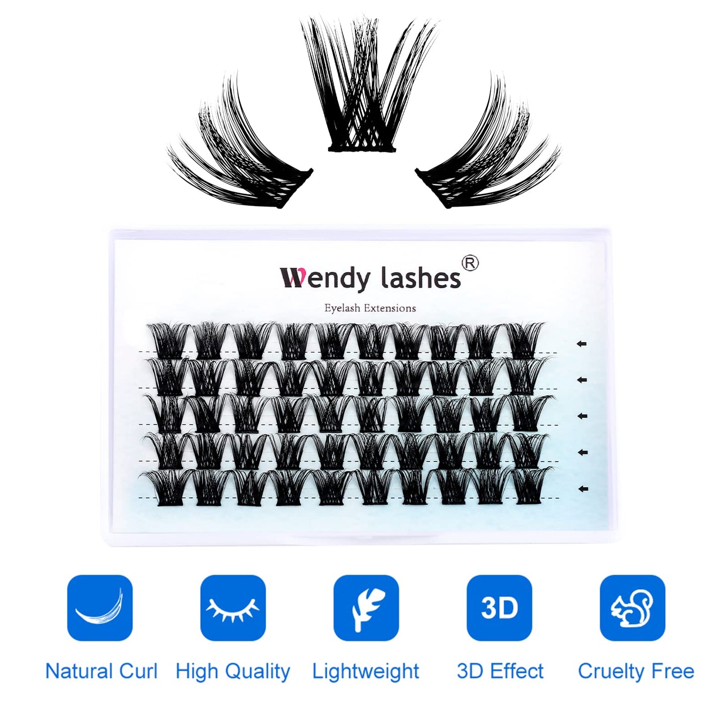 Individual Lash Clusters Volume Lashes DIY Eyelash Extension Natural Curl Glue Bonded Soft Lash Extensions by WENDY LASHES (0.07-D-14mm)