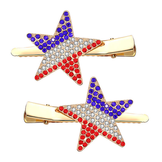 4th of July Patriotic Hair Clips Rhinestone American Flag Star Heart Bows Alligator Metal Clips Crystal Red White and Blue USA Independence Day Hairpins Hair Accessories for Women Girl