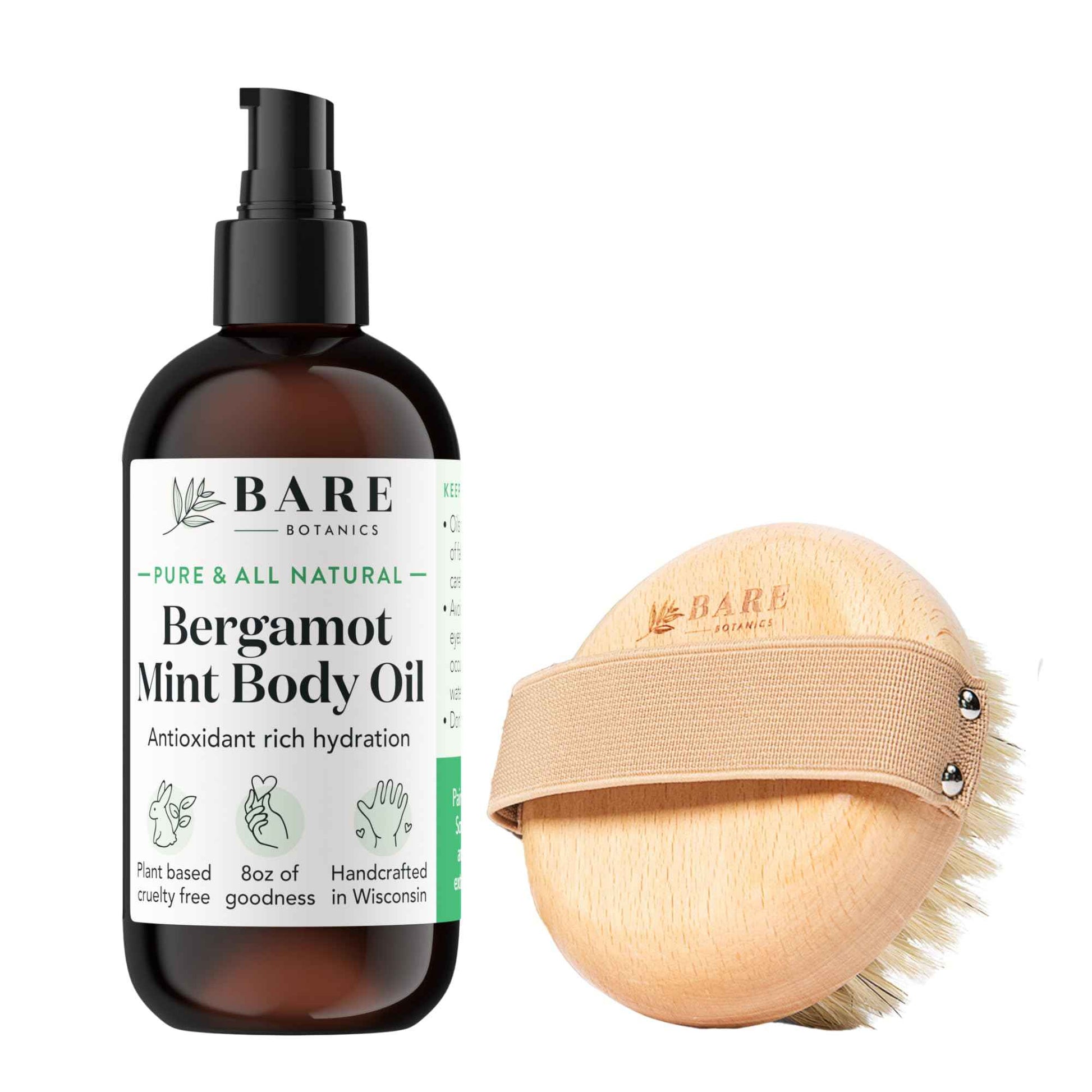 Bare Botanics Bergamot Mint Body Oil (Custom Formulated) + Dry Brushing Body Brush