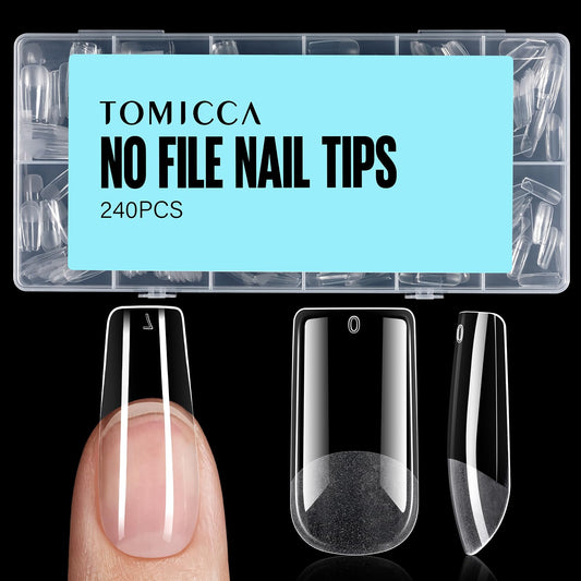 TOMICCA Medium Square Nail Tips, 240Pcs Soft Gel Nail Tips, 12 Sizes Pre-Shaped Half Matte Fake Clear Gelly Tips, Press on Acrylic Nails for Nail Extension DIY Nail Salon