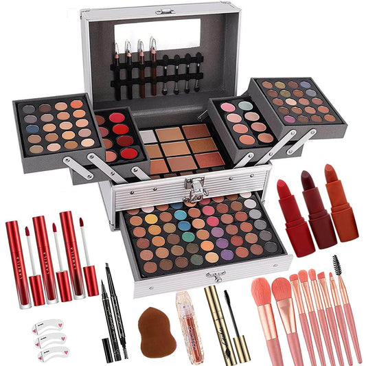 UNIFULL 132 Color All- In- One Makeup For Women Full Kit,Professional Makeup Kit,Makeup Gift Set for Women,Girls&Teens,Include eyeshadow/lipstick/concealer/Lip Gloss/Eyeliner/Mascara（006N2-Silver）