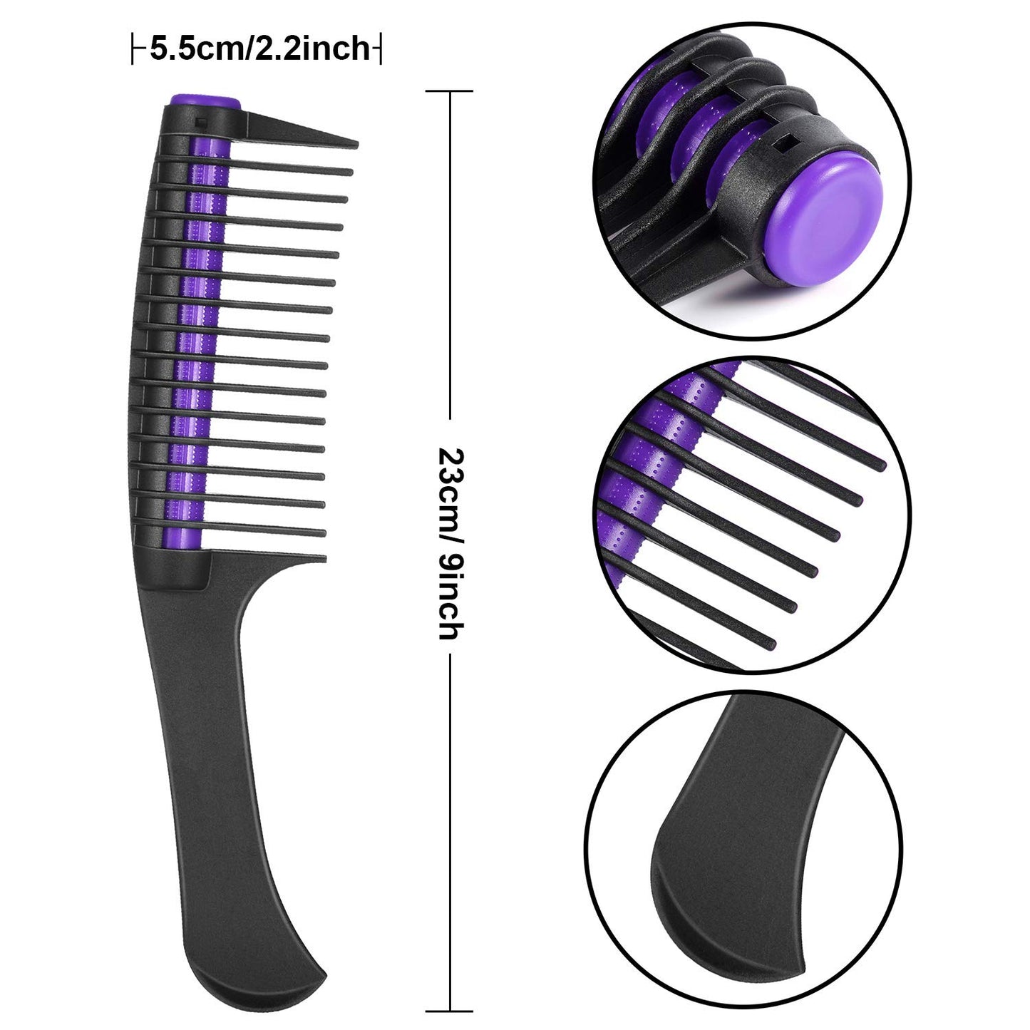 3 Packs Hair Comb, Comb with Roller, Detangling Comb with Roller Integrated Roller Hair Comb, Anti Splicing Comb for Salon Barber Hair Dye (Black Purple)