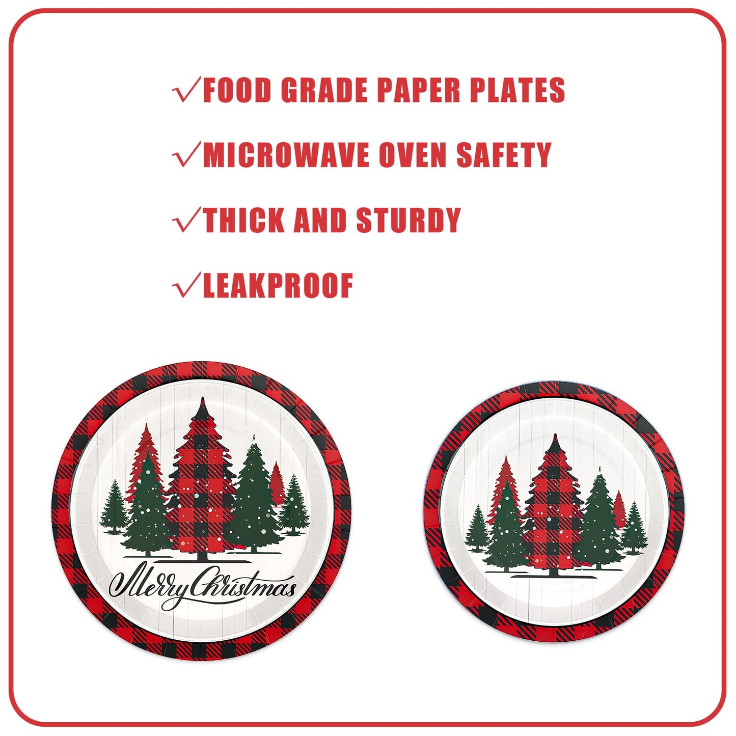 Homlouue 200 Pcs Christmas Paper Plates and Napkins, Christmas Tree Red and White Plates and Napkins Disposable, Christmas Dinner Plates and Napkins Serve 50 Guest, Christmas Party Table Decorations