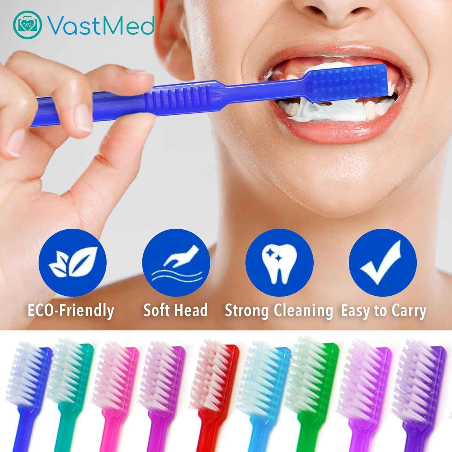 VASTMED 100 Pcs Disposable Pre-Pasted Toothbrushes Individually Wrapped Pre Pasted Toothbrush | Single Use Waterless Tooth Brush for Hotel, Camping, Homeless Gift | Multi Color