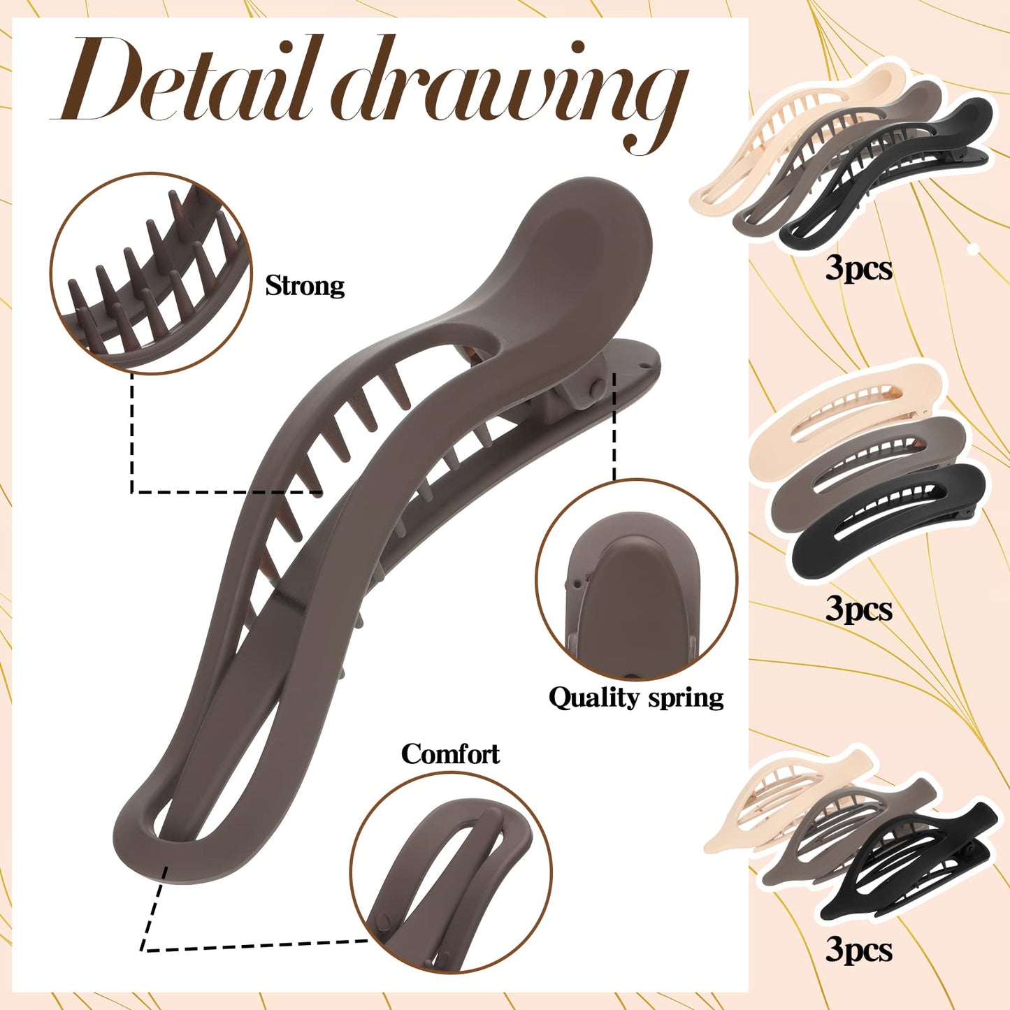 9 Pcs Alligator Hair Clips Oval French Barrette Flat Claw Clips duckbill Sectioning Hair Accessories for Women Jumbo Jaw Hair Clips for Styling Hair Clamps Barrettes for Girls Gifts (Pure Pattern)