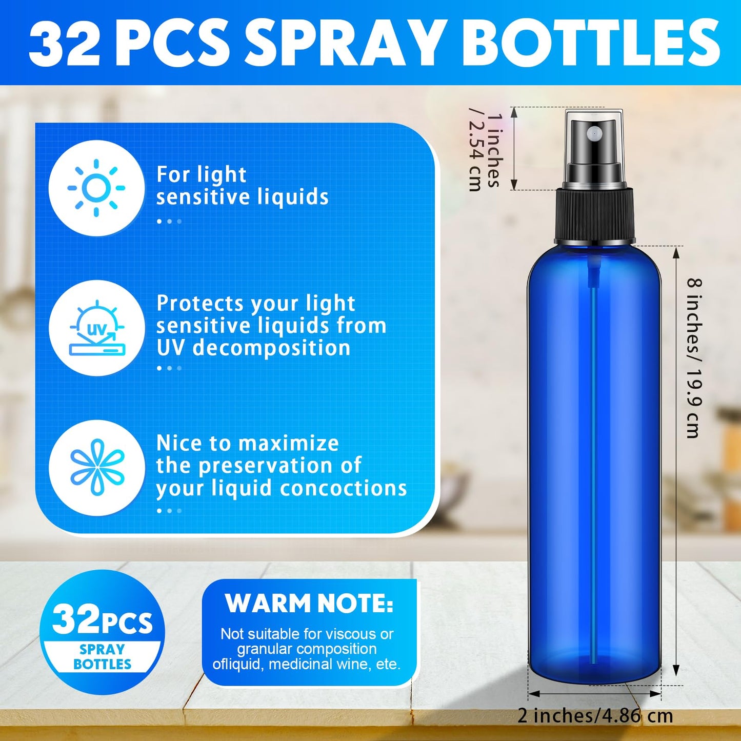 Eccliy 32 Pcs 8 oz Spray Bottles Fine Mist Spray Bottles Clear Empty Plastic Travel Bottles Refillable Mist Sprayer with Spray Cap for Oils Travel Perfumes(Blue,Colored)