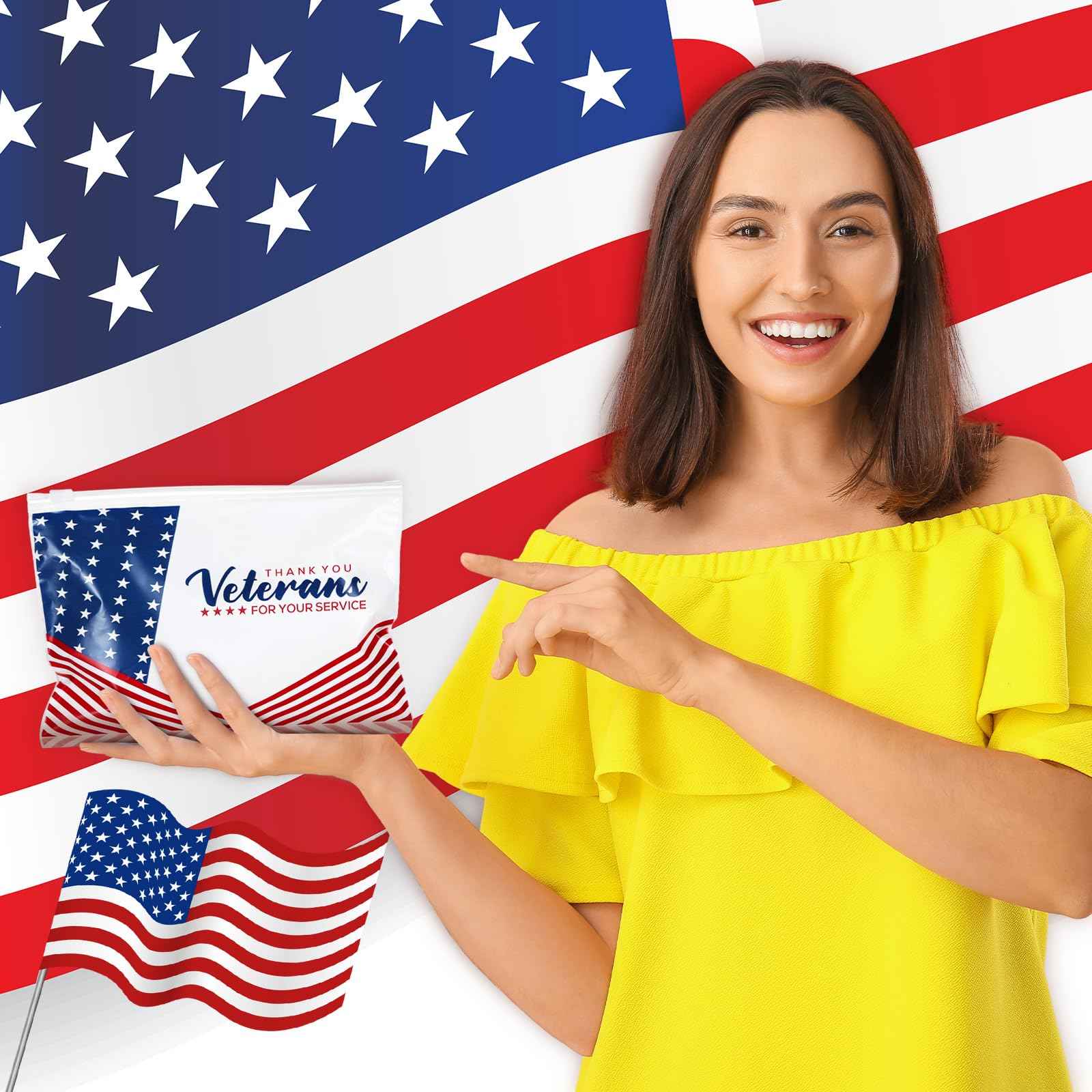 SilTriangle 150 Pcs Veterans Thank You Bag Bulk Red Blue EVA Cosmetic Bag American Flag Thank You for Your Service Gifts Patriotic USA Military Party Favors for Veterans Day Men Soldier