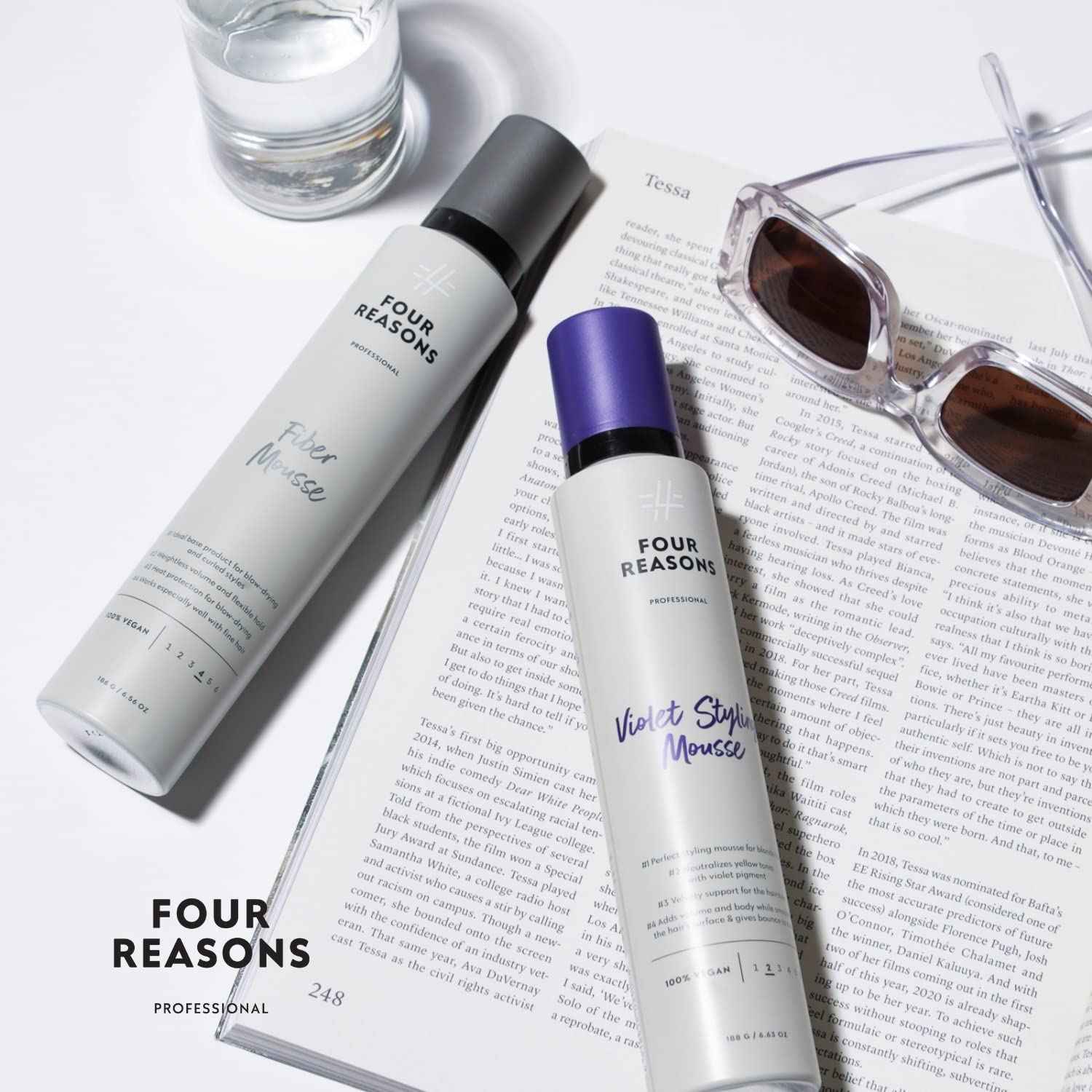 FOUR REASONS Professional Curl Enhancing Volumizing Mousse - Long-lasting Flexible Hold for Curly, Wavy and Straight Hair, VEGAN 6.8 Oz