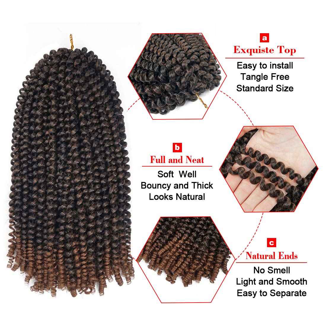 16 inch Spring Twist Crochet Braids Hair for Butterfly Locs Bomb Twist Crochet Hair Beyond Beauty Ombre Colors Synthetic Fluffy Hair Extension 3 Packs (16 Inch, M1B 30)