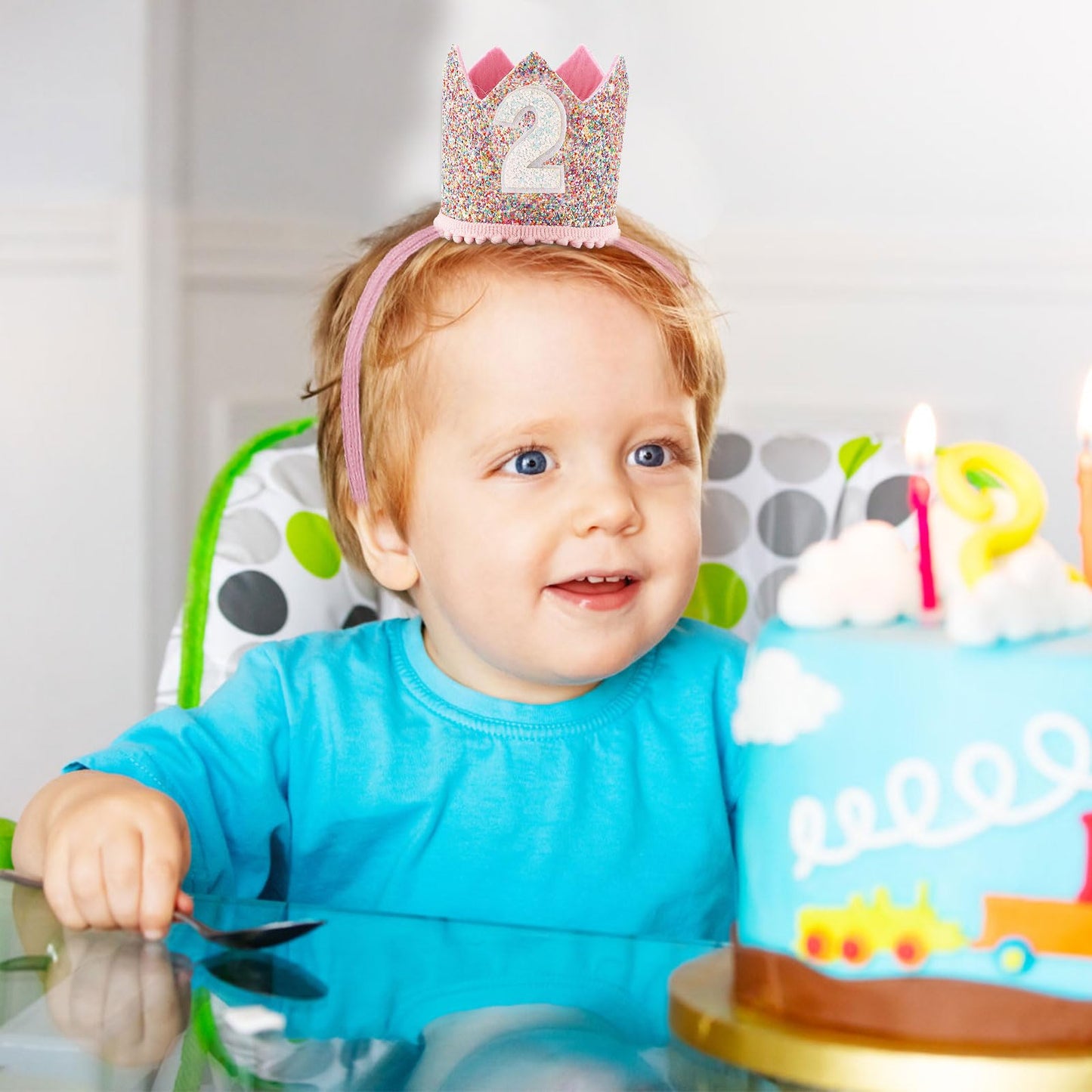 Chanaco 2nd Birthday Hat for Baby, Rainbow Birthday Girl Crown, Glitter Second Birthday Hat for Gifts, Two Birthday Hat for Kids, 2nd Birthday Party Hat Birthday Decoration, Little Girl Hair Accessory