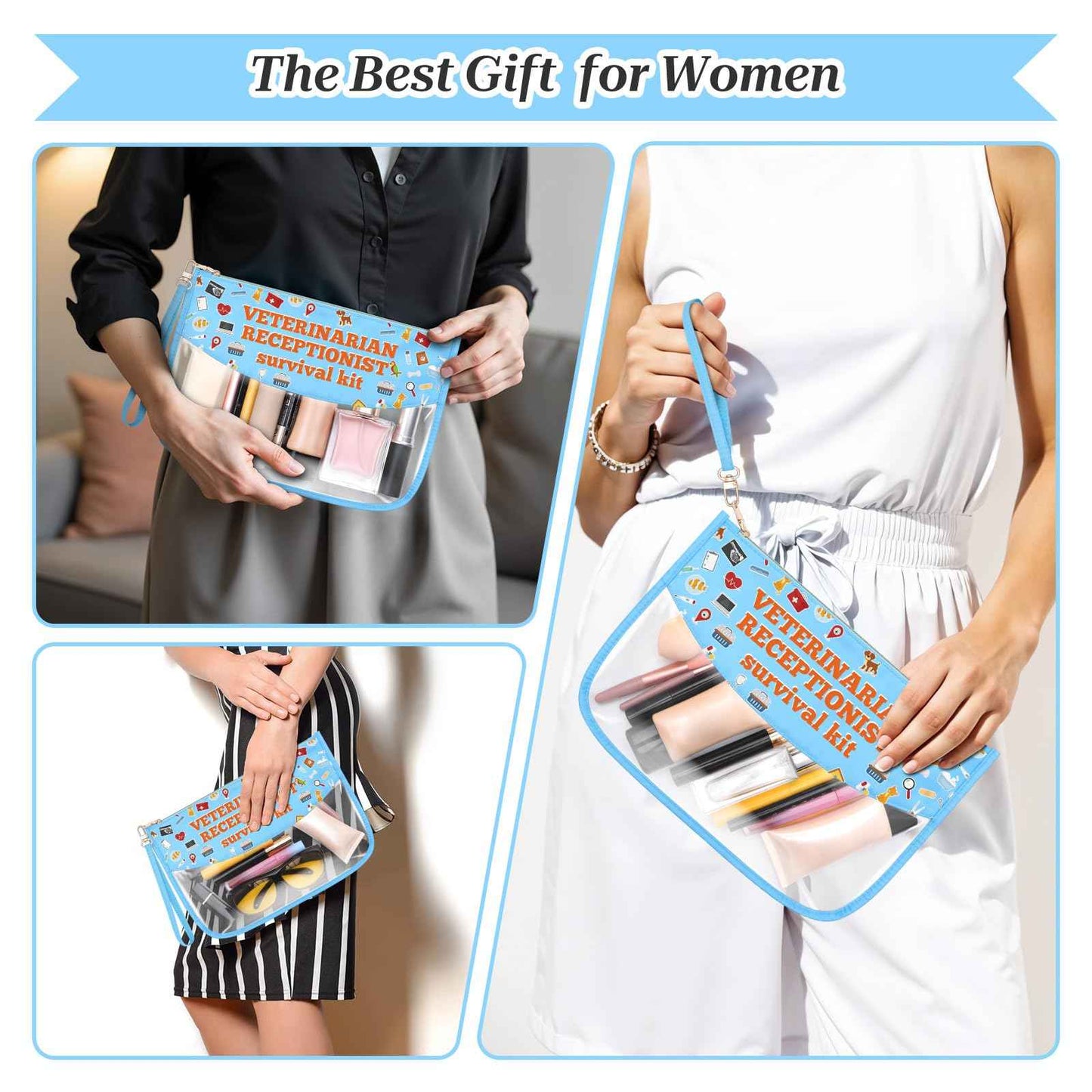 Sazuwu Veterinarian Receptionist Makeup Cosmetic Organizer Bag Vet Tech Gifts for Women Funny Animal Rescue Appreciation Thank You Gift Birthday Christmas Retirement Gift Travel Pouch