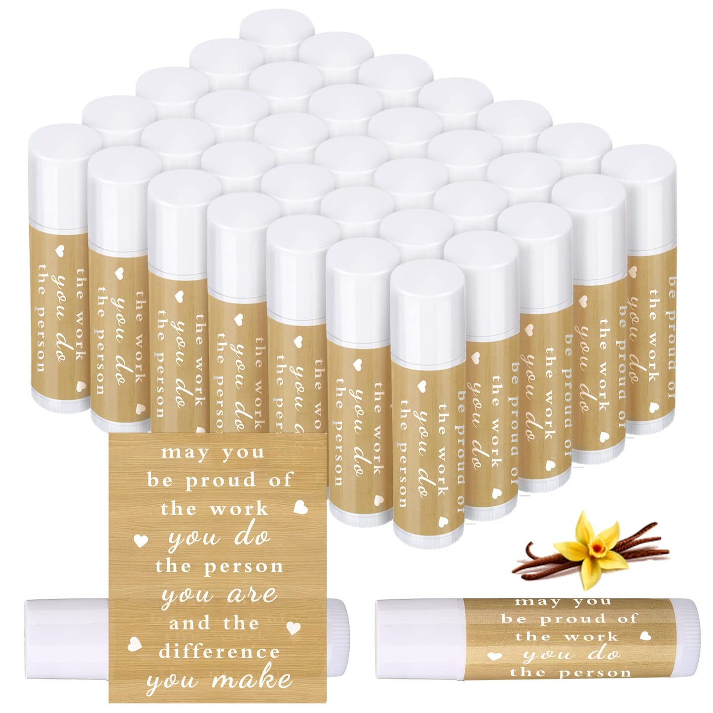 Thank You Gifts for Coworker Lip Balm Bulk Set Inspirational Appreciation Gifts Leaving Farewell Gifts Vanilla Ingredients Lips Care Products for Friends Teacher Worker Employee(48 Pcs)